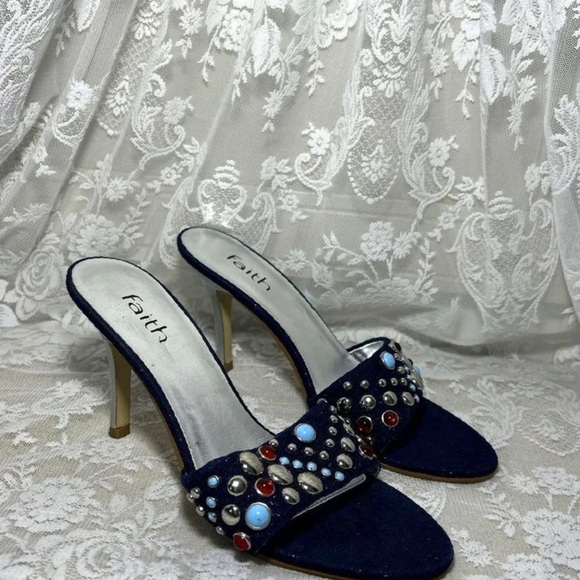 Navy Embellished Heels - Picture 1 of 5